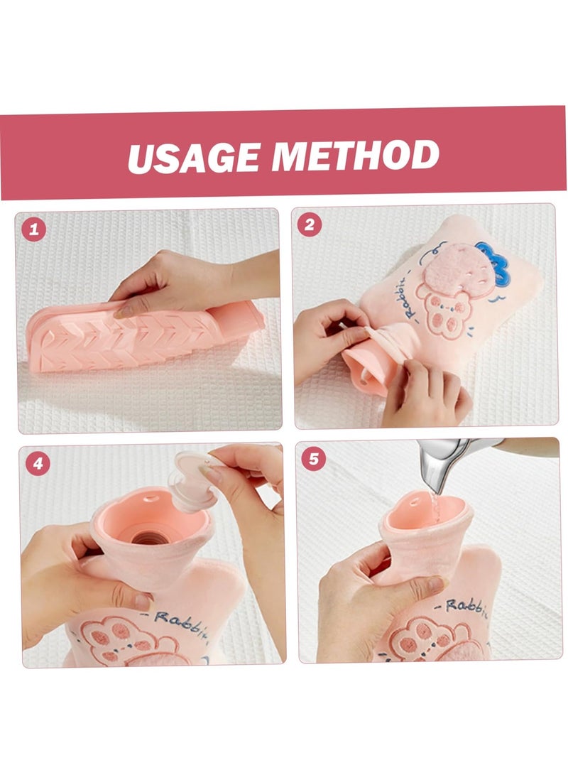 CLENEA Hot Water Bottle with Plush Cover, 2 Sets 500ml Thermal Leakproof Hot Water Bag, Breathable Soft Cute Cartoon Mini Hot Water Bottle, Heating Pads - Image 3